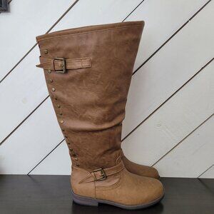 NEW Journee Collection Spokane Women's 9.5 Leather Boots With Buckle Accents 6PT